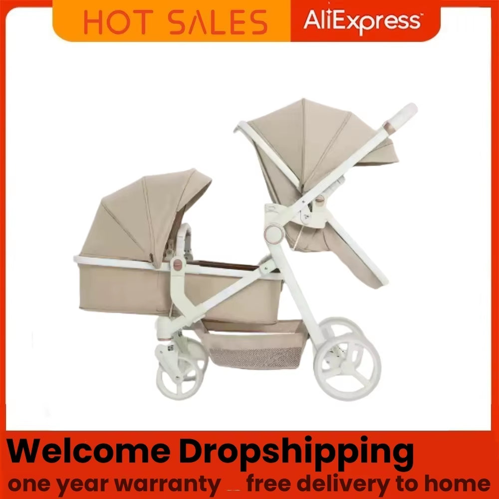 Newest Luxury Twin Baby Stroller, Poussette Double Baby Stroller,High Quality Twin Baby Stroller with 1 Year Warranty