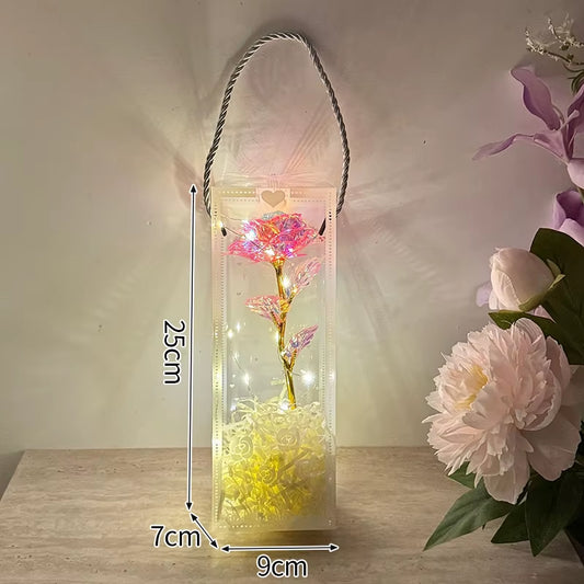 Eternal Flower Valentine'S Day Gifts Forever Eternal Flower Gift LED Light Foil Flower in Glass Artificial Flower Birthday Gifts